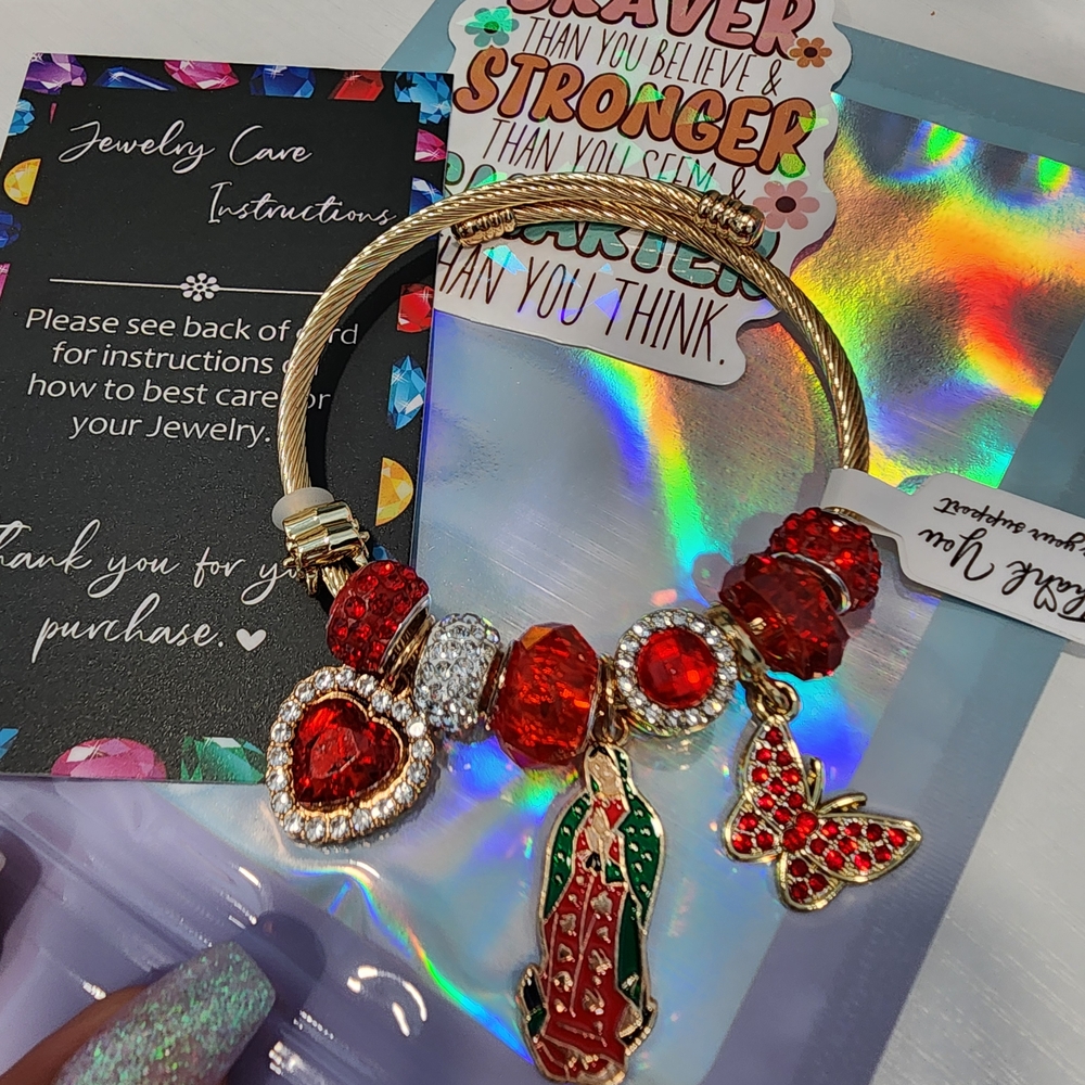 Gold and Red Charm Bracelet